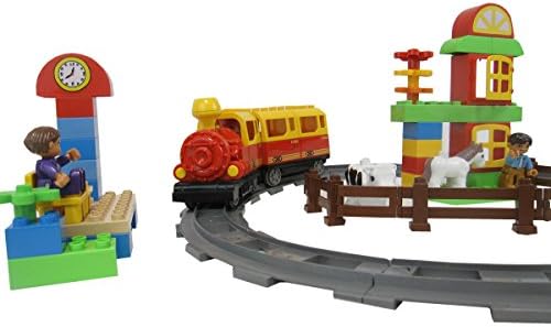 Dream Builders Happy Village's Train Station Blocks Set (61-Piece), Red/Yellow/Green/Blue
