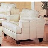 Sofa Chair with Wooden Legs Contemporary White Cream Leather