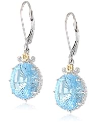 Sterling Silver with 14KT Gold Flash Oval Sky Blue Topaz Leverback Earrings