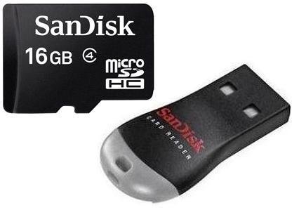 SanDisk 16GB 16G microSD microSDHC SD SDHC Card Class 4 C4 with SD Adapter (BULK PACK) + MobileMate Micro USB Reader / Writer