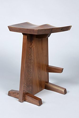natural edge walnut stool with hand carved seat