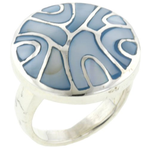Sterling Silver Blue Mother Of Pearl Swirl Ring