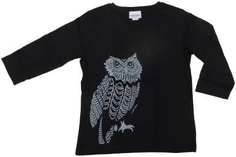 3/4 Legth Sleeve V-Neck Cotton "Owl" T-shirt - Handprinted in the USA (Medium)