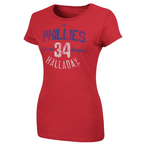 MLB Roy Halladay Philadelphia Phillies Women's Short Sleeve Crew Neck Tee (Athletic Red, Large)