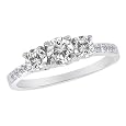 14K White Gold 3 Three Stone Round Brilliant Diamond Promise Ring With Pave Set Shank (1 cttw, H-I/I1)