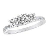 18K White Gold 3 Three Stone Round Brilliant Diamond Ring With Pave Set Shank (1 cttw, H-I/I1)