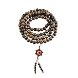 Handmade 12mm Sandalwood Buddha Carving Prayer Beads Necklace / Mala