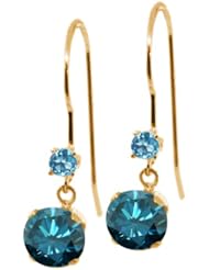 1.26 Ct Round Blue Diamond Swiss Blue Topaz 14K Yellow Gold Earrings