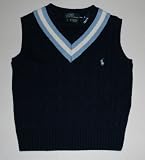 Polo Ralph Lauren Boys Cable Knit Sweater Vest with Stripe Detail and Pony Logo