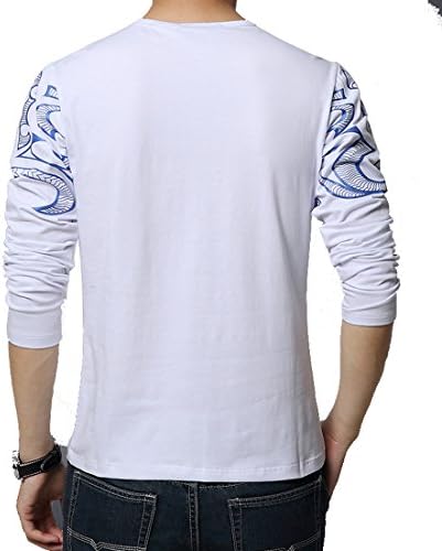 Dyslt Men's Long Sleeve Dragon Tattoo Totem Printed Crewneck T Shirt