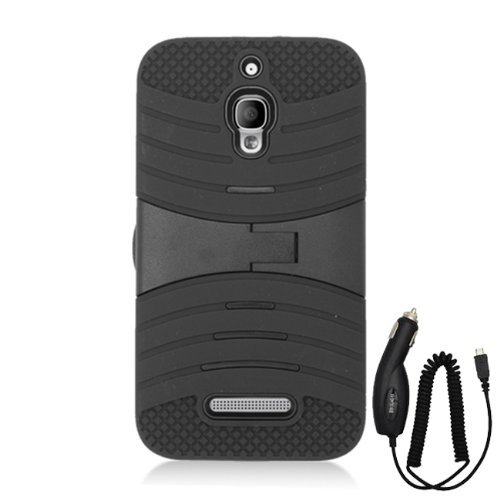 ALCATEL ONE TOUCH FIERCE BLACK WAVE ARMOR HYBRID DISPLAY STAND COVER HARD GEL PROTECTOR CASE + CAR CHARGER from PREFERRED FASHION NETWORK