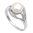 Sterling Silver Ring - Mother of Pearl and Clear CZ - 13 mm x 2 mm, Sizes 5-9
