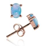 Rose Gold Vermeil (24k Gold over Sterling Silver) Fiery Created Blue Opal Stone oval Earrings