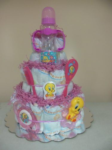 Tweety baby girl 3 layer diaper cake - Comes Decoratively Wrapped Making it a Great Gift or Shower Centerpiece - Other Gift Options Also Available