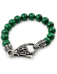 Twisted Blade Intricate Malachite Bead Bracelet 9 Inches