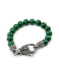 Twisted Blade Intricate Malachite Bead Bracelet 8 Inches