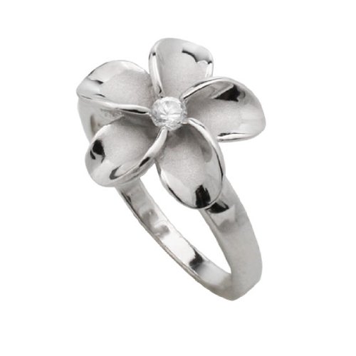 Plumeria Ring in Sterling Silver with CZ