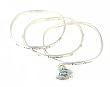 Bracelet - B159 - 3 Pc Bangle Set with Heart Charm - Inscribed with "Live Well", "Love Much" and "Laugh Often" with Embedded Crystal Stones ~ Silver Tone Metal