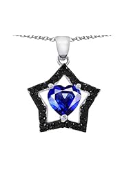 Original Star K (tm) Heart Shape Created Sapphire Black Star Pendant in 925 Sterling Silver