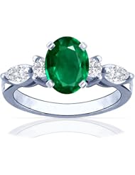 Platinum Oval Cut Emerald Ring With Sidestones
