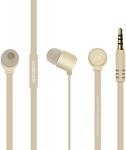 Honsenn,HS-P102,in-ear earphone,Gold,flat tangle free cable with in-line microphone,for listening to music and making phone calls,stereo sound for iPhone,iPad,smartphone and most audio device