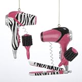 Pack of 12 Tween Christmas Pink & Zebra Blow Dryer, Brush & Flat Iron Ornaments