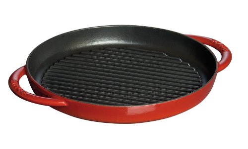 Staub XO Round Grill with two Handles, 10 1/4 Inch, Pimento Red