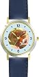 The Little Bird - from Mother Goose by Artist: Sylvia Long - WATCHBUDDY&reg; DELUXE TWO-TONE THEME WATCH - Arabic Numbers - Blue Leather Strap-Size-Large ( Men's Size or Jumbo Women's Size )
