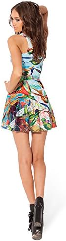 Galaxyfashion Women's Tropical Bird Print Pleated Skater Dress (Free Size, Multi)