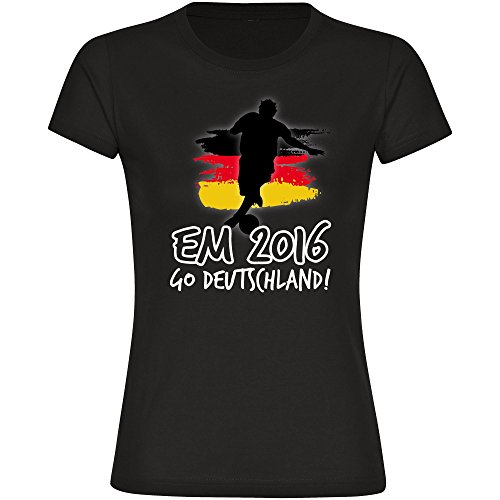 T-Shirt Go Deutschland EM 2016 Frankreich Damen schwarz Gr. S – 2XL France Germany Deutschland, Größe:L