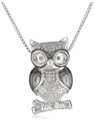 XPY Sterling Silver Diamond Owl Pendant Necklace (.10 Cttw I-J Color, I2-I3 Clarity), 18"