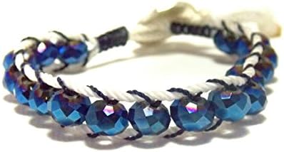 Blue iridescent crystal beaded macrame bracelet, Unisex bracelet, Teal beads, Charm closure, Braided bracelet