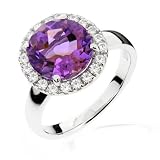 LenYa Special - Party and casual wear Anniversary Sterling Silver Ring with Round Amethyst (Main Stone), Round Brilliant cut Cubic Zirconia, (Ring Size 6.4)