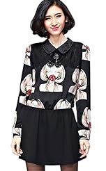 Spring Fall Floral Print Short Polyester  Dress