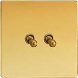 Varilight - 2G 1 or 2W 10A Classic Toggle Switch Dimension Screwless Polished Brass - XDVT2S