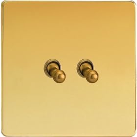 Varilight - 2G 1 or 2W 10A Classic Toggle Switch Dimension Screwless Polished Brass - XDVT2S