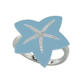 14KWhiteGold1/10ct.DiamondandReconstructedTurquoiseStarFishRing