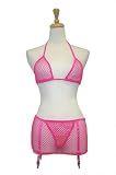Exposed By Magic Silk Queen Size Fishnet Skort Set With Garters, Pink, One Size by Exposed by Magic Silk