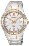 Two Tone Stainless Steel Solar Quartz Link Bracelet White Dial