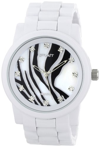 Sprout Women's ST5018MPWT Eco-Friendly Diamond Zebra Dial White Corn Resin Bracelet Watch
