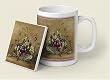 Coffee Mug and matching coaster ~ Grapevine Breeze ~ large 14 oz capacity ~ one ceramic mug and one tile coaster~ code 024