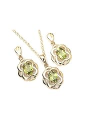 Peninsula Jewellery 9Ct Gold Peridot Celtic Pendant And Drop Earring Set
