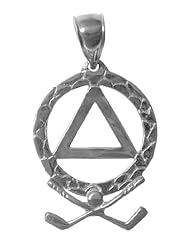 Alcoholics Anonymous AA Symbol Pendant, #803, Sterling Silver, Pair of Golf Clubs with AA Triangle in a Nugget Style Circle