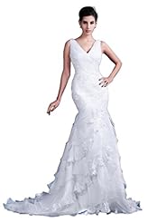 Sexy V-neck Organza Lace Applique Wedding Dress 