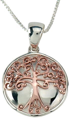 Tree of Life Necklace Pendant in Sterling Silver and Copper with Box Chain 6829-1976