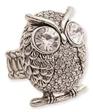 Trendy ZAD Ice Crystal Covered Owl Stretch Ring Antique Silver Tone