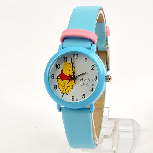 Winnie The Pooh Round Face Quartz Wristwatch Leather Like Band Blue