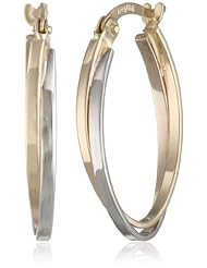 14k Two-Tone Gold High Polished Plain Oval Hoop Earrings