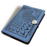 Blue Peacock Embossed Leather Writing Journal, 6 x 9-inch, refillable