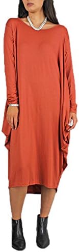 HelloPretty Women Casual Kaftan Off Shoulder Long Sleeves Blackless Abaya Draped Dress (8, Orange Red)